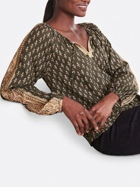 Soft Surroundings Jolene Boho Block Print Blouse Size Medium Like New